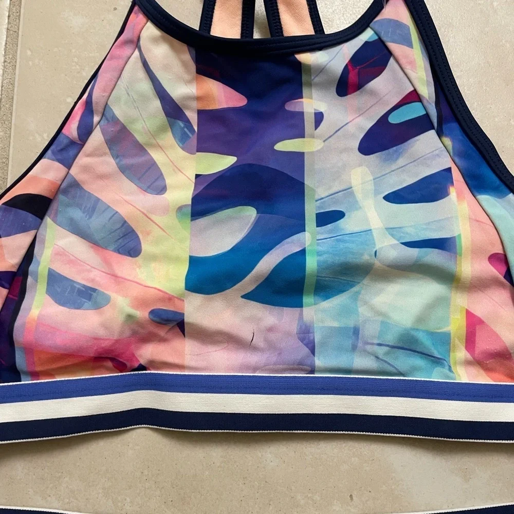 Athleta Girl Kids Bikini -2 piece - Pink and Blue Tropical swimsuit size XL 14